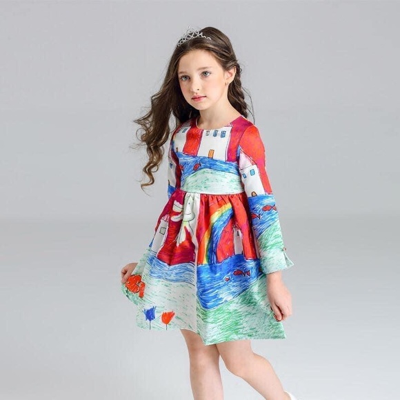 Girls long sleeve dress with purse Easter dress - Picture 2 of 2